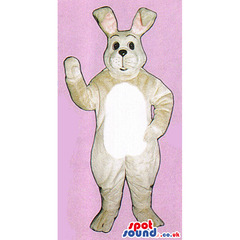 Beige Bunny Plush Mascot With A White Belly And Bent Ears -