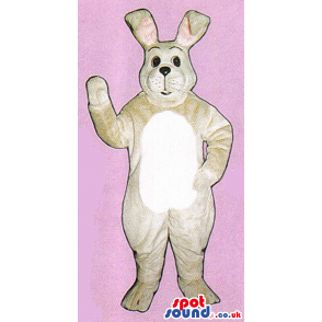 Beige Bunny Plush Mascot With A White Belly And Bent Ears -
