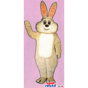 Beige Bunny Plush Mascot With A White Belly And Long Ears -