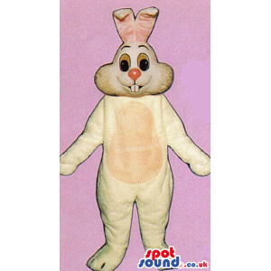 White Bunny Plush Mascot With A Pink Belly And Bent Ears -