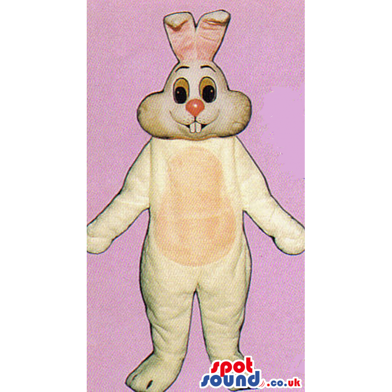 White Bunny Plush Mascot With A Pink Belly And Bent Ears -