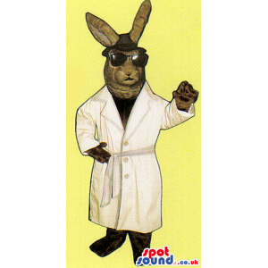 Brown Bunny Mascot Wearing Secret Agent Sunglasses And Jacket -