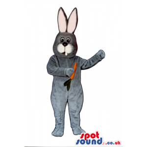 All Grey Bunny Plush Mascot With A Small Carrot And Tooth -