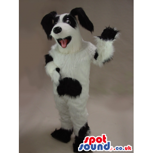 Hairy White And Black Dog Pet Plush Mascot With Bent Ears -