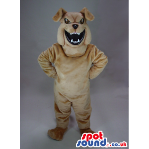 Angry Brown Dog Plush Mascot With Sharp Teeth And Bent Ears -