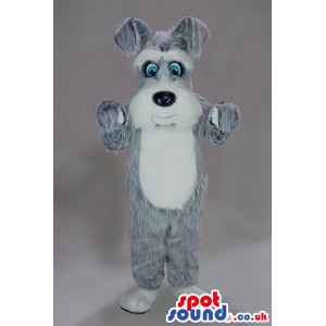 Hairy Grey And White Dog Plush Mascot With Bent Ears - Custom