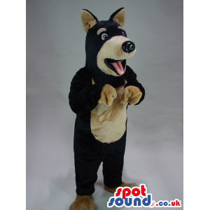 Black And Brown Dog Plush Mascot Showing Its Tongue. - Custom