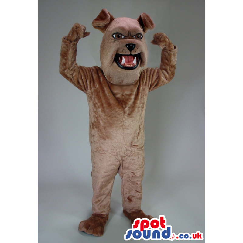 Brown Dog Plush Mascot With Sharp Teeth And Bent Ears - Custom