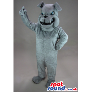 Angry Grey Dog Plush Mascot With Sharp Teeth And Bent Ears -