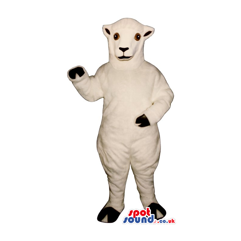 Customizable All White Sheep Plush Mascot With Round Brown Eyes