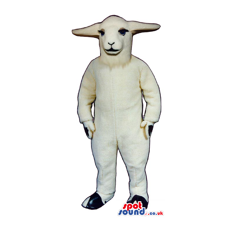 Customizable All White Goat Plush Mascot With Flat Ears -