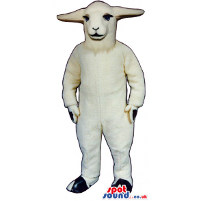 Customizable All White Goat Plush Mascot With Flat Ears -