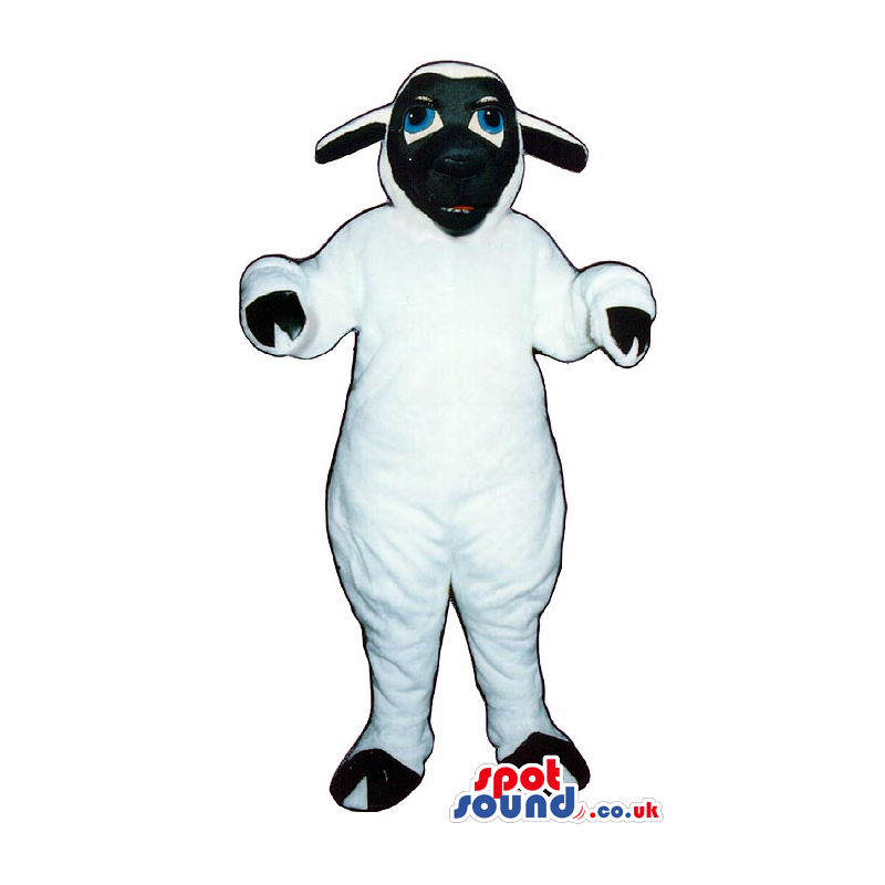 White Sheep Plush Mascot With Blue Eyes And Flat Ears - Custom