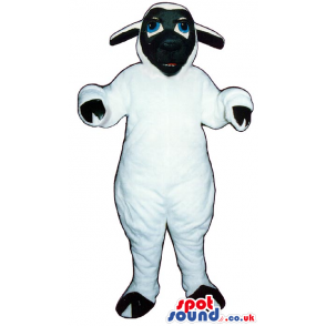 White Sheep Plush Mascot With Blue Eyes And Flat Ears - Custom