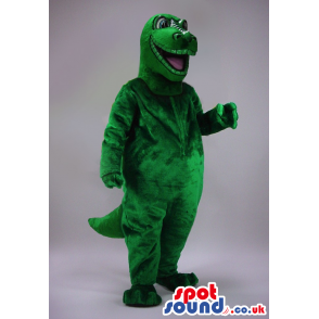 Customizable All Green Dinosaur Plush Mascot With Open Mouth -