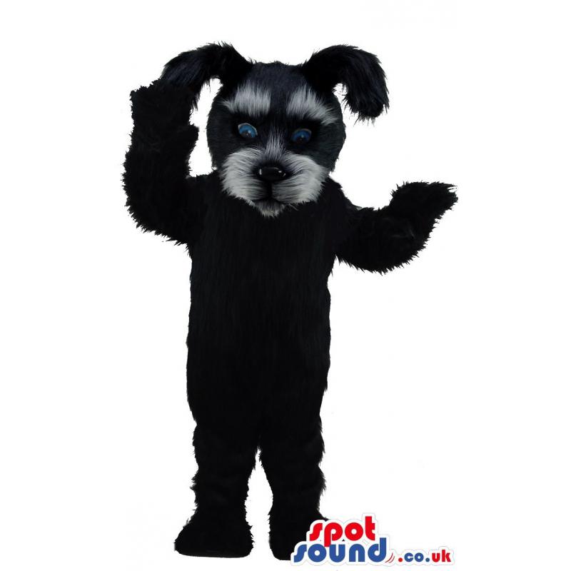 Cute black furry puppy mascot waving hand saying hi - Custom