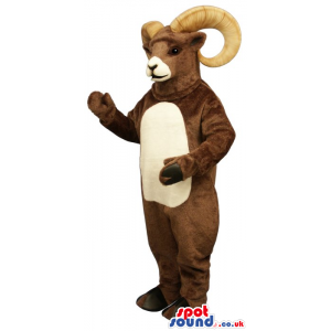 Customizable Brown Goat Plush Mascot With Curled Horns - Custom