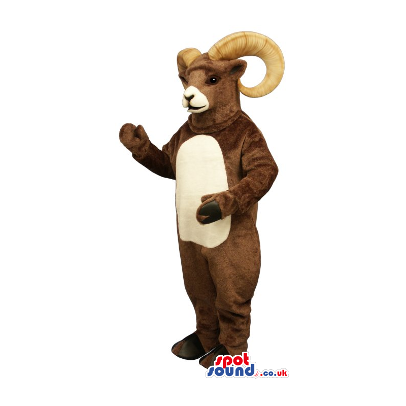 Customizable Brown Goat Plush Mascot With Curled Horns - Custom