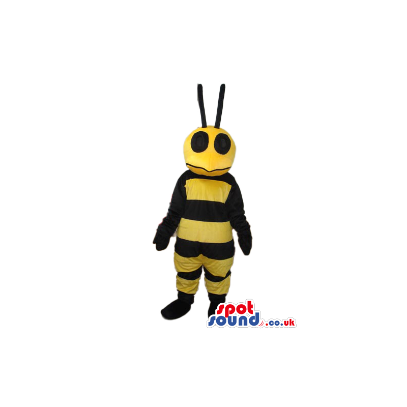Bee Mascot With Big Round Black Antennae And Eyes - Custom