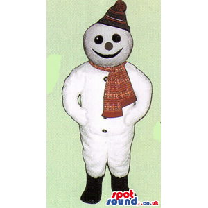 White Snowman Plush Mascot With A Red Scarf And Winter Hat -