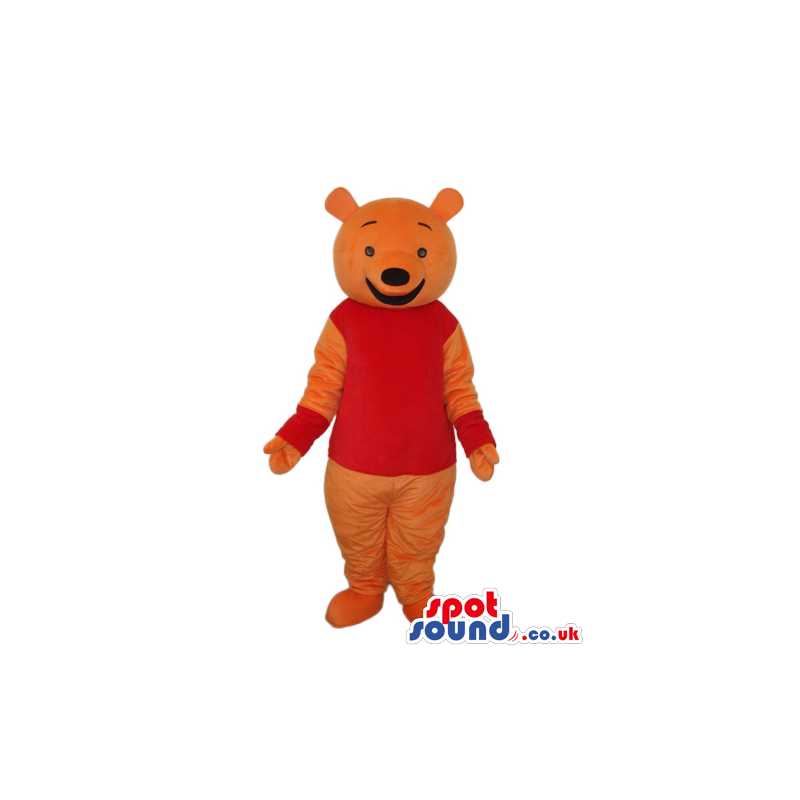 Winnie It Pooh Cartoon Bear Mascot With Red T-Shirt And Cuffs -