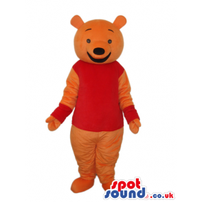 Winnie It Pooh Cartoon Bear Mascot With Red T-Shirt And Cuffs -