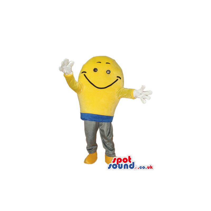 Yellow Bulb Plush Mascot With A Smiling Face And White Gloves -