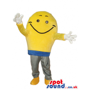 Yellow Bulb Plush Mascot With A Smiling Face And White Gloves -