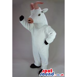 Customizable White Goat Plush Mascot With Short Brown Horns -
