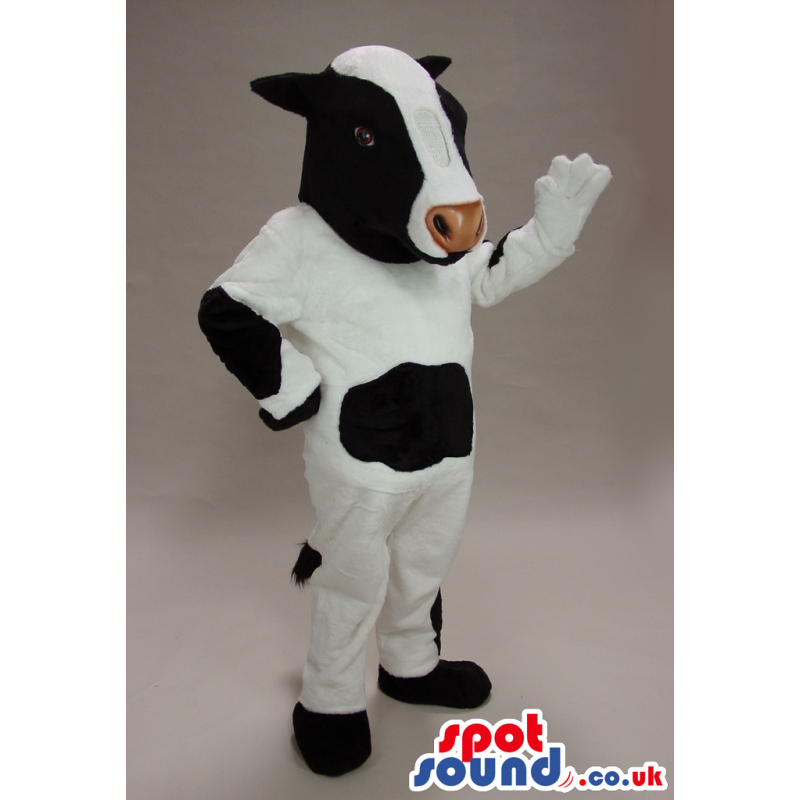 Customizable White And Black Cow Plush Mascot With Brown Nose -