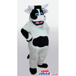 Customizable Happy White And Black Cow Plush Mascot - Custom