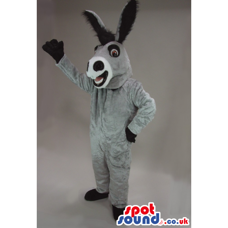 Customizable All Grey Donkey Mascot With Long Black Ears -