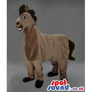 Brown Plush Donkey Mascot Standing On All-Fours With Black Tail
