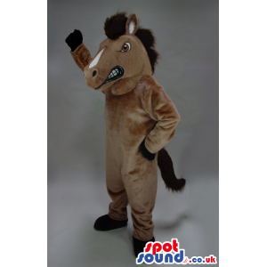 Customizable Angry Brown Donkey Plush Mascot With Black Tail -
