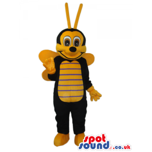 Bee Plush Mascot With Brown Eyes And Thin Stripes - Custom