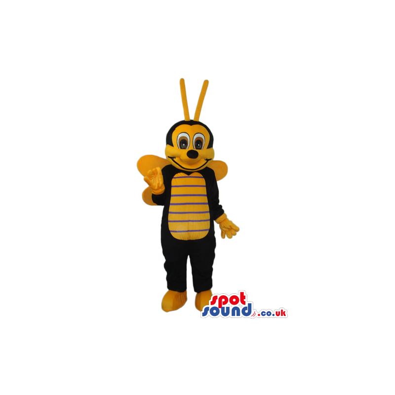Bee Plush Mascot With Brown Eyes And Thin Stripes - Custom