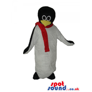 Penguin Animal Plush Mascot With A Red Scarf And Round Head -