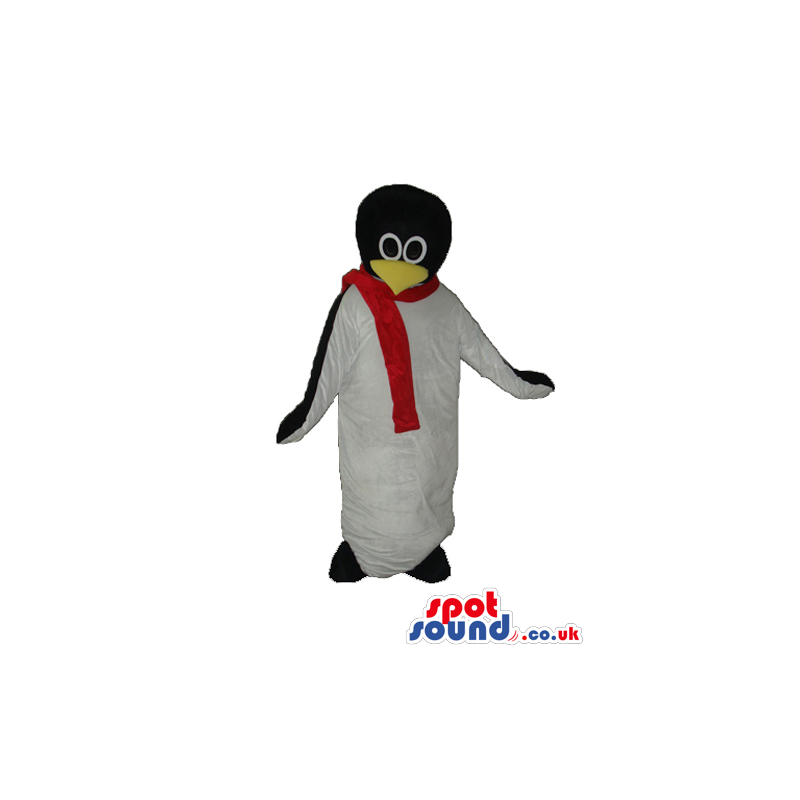 Penguin Animal Plush Mascot With A Red Scarf And Round Head -