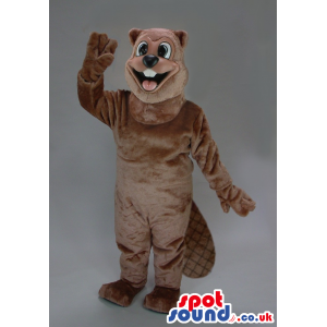 Happy All Brown Chipmunk Plush Mascot With A Hairy Beige Belly