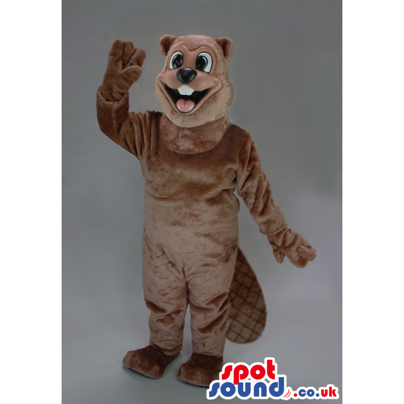 Happy All Brown Chipmunk Plush Mascot With A Hairy Beige Belly
