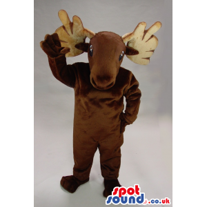 Brown Reindeer Animal Plush Mascot With Huge Horns - Custom