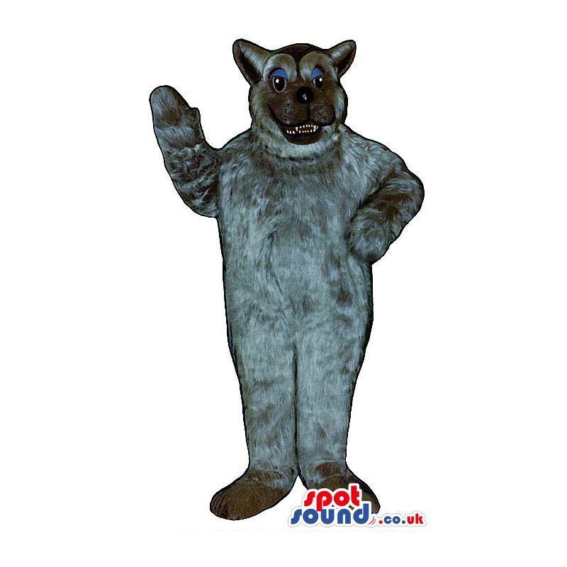 All Grey Cat Plush Mascot With An Angry Face And Blue Eyelids -