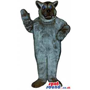 All Grey Cat Plush Mascot With An Angry Face And Blue Eyelids -