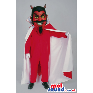 Human Devil Mascot With Beard, A White Cape And Horns - Custom