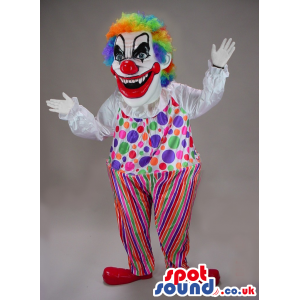 Very Scary Colorful Clown Mascot With Dots And Stripes - Custom