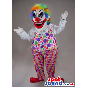 Very Scary Colorful Clown Mascot With Dots And Stripes - Custom