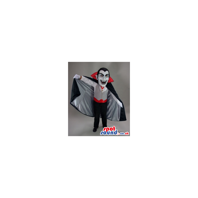 Realistic Dracula Halloween Character Mascot With White Face -