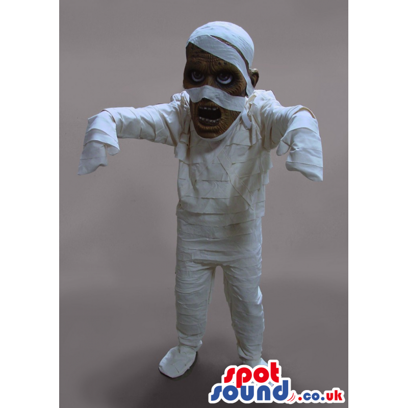 Realistic Mummy Halloween Character Mascot With Bandages -