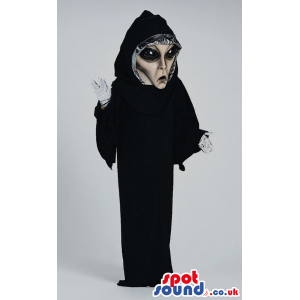 Realistic Scary Halloween Witch Mascot With Black Long Gown -