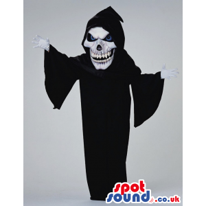 Realistic Scary Death Halloween Mascot With A Black Long Gown -